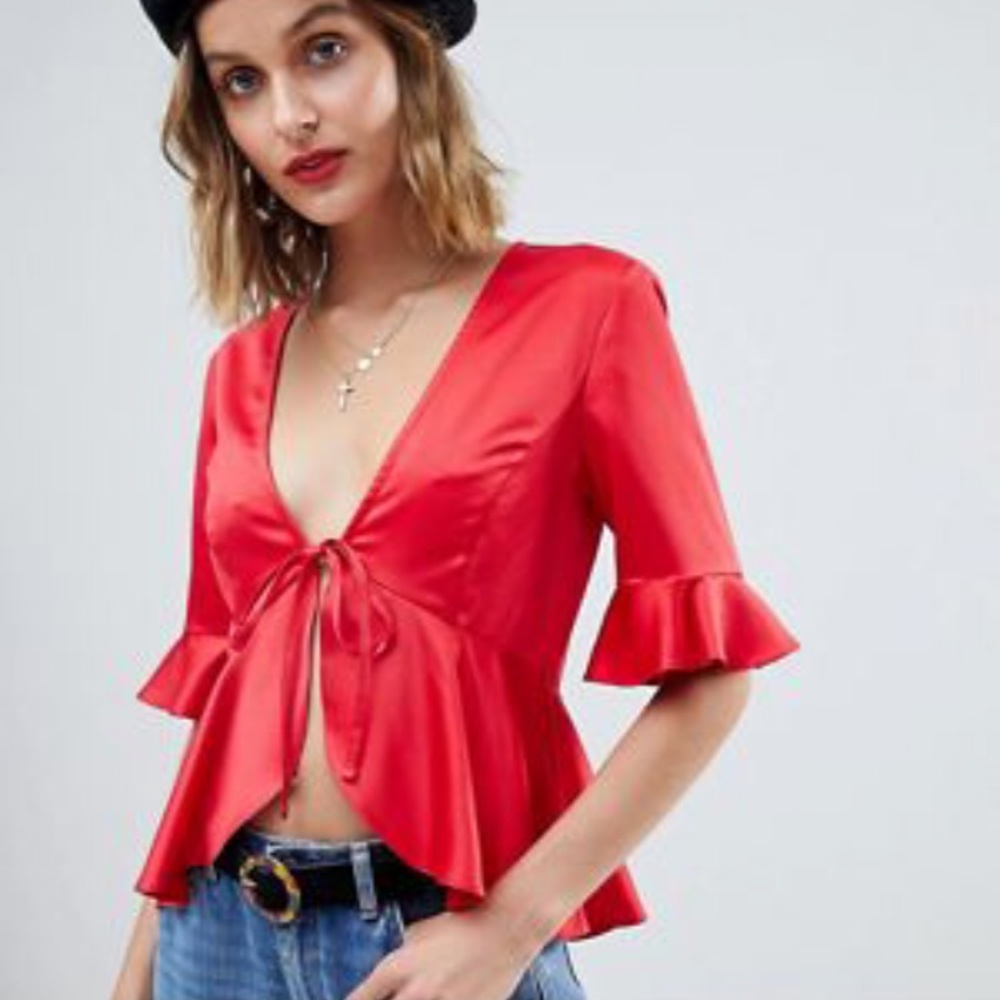 Asos Reclaimed Vintage Red Satin Tie Top